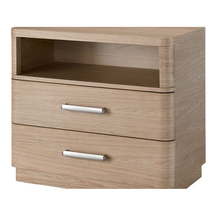 Tech Oak 2-Drawer Nightstand with Open Shelf and USB Ports