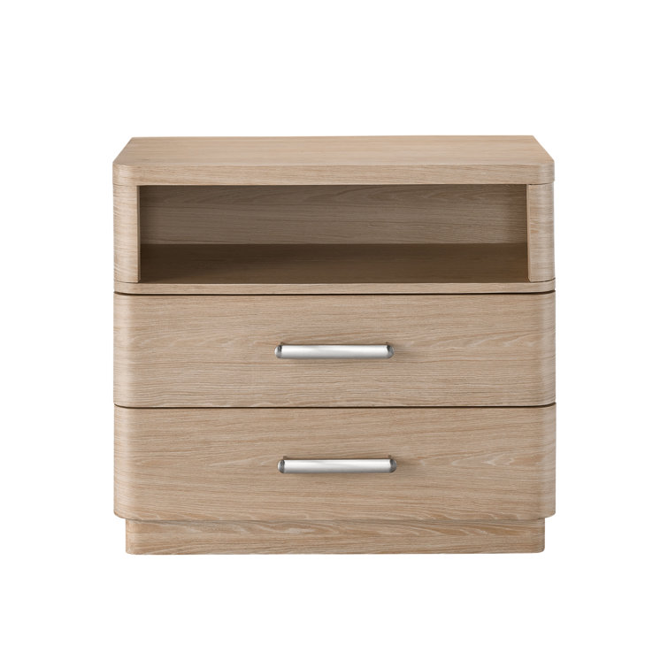 Tech Oak 2-Drawer Nightstand with Open Shelf and USB Ports