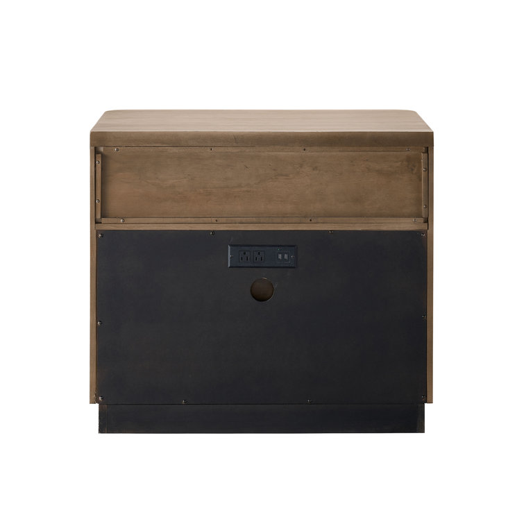 Tech Oak 2-Drawer Nightstand with Open Shelf and USB Ports
