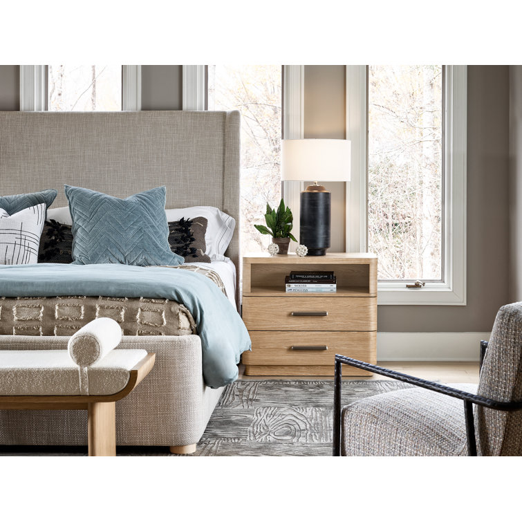 Tech Oak 2-Drawer Nightstand with Open Shelf and USB Ports