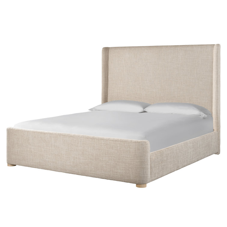 King Upholstered Wood Frame Bed in Solaz Sand and Tech Oak
