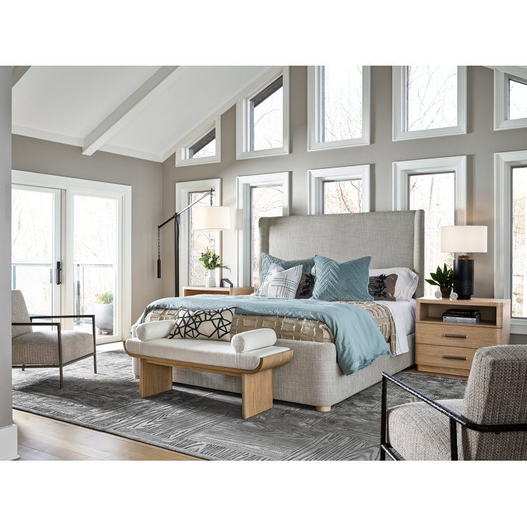 Canberra Ivory Upholstered Bench with Tech Oak Frame