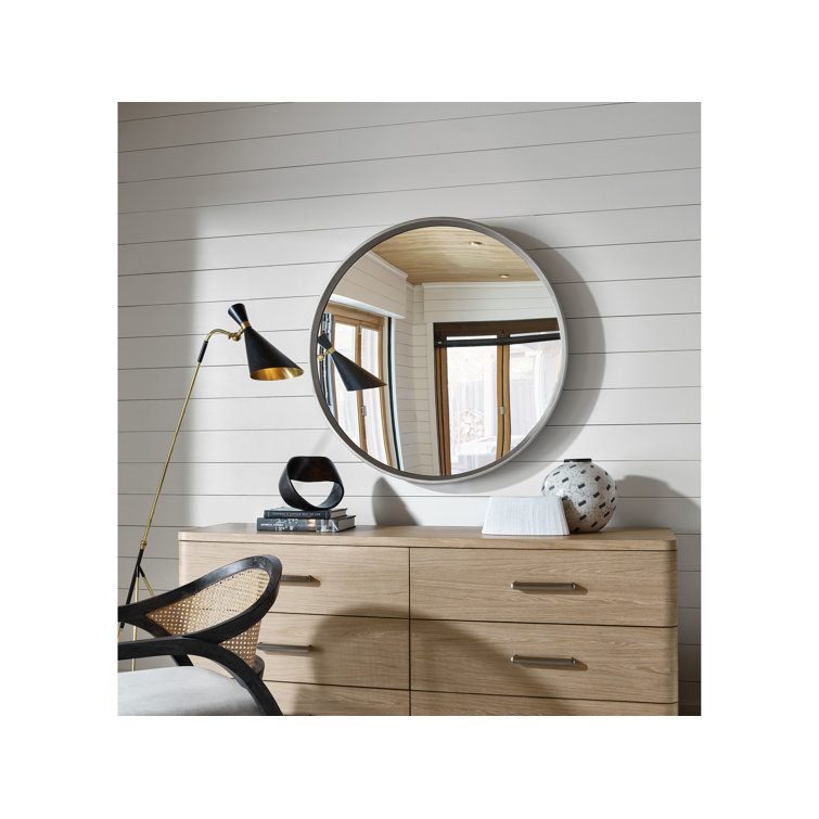 Nomad Round Silver Wood Mirror with Beveled Glass