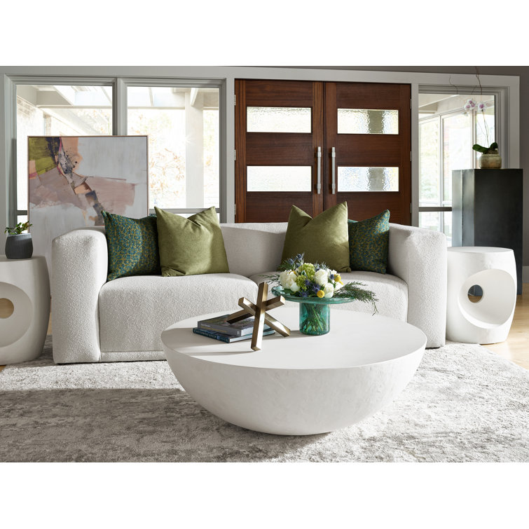 Round White Textured Wood Coffee Table