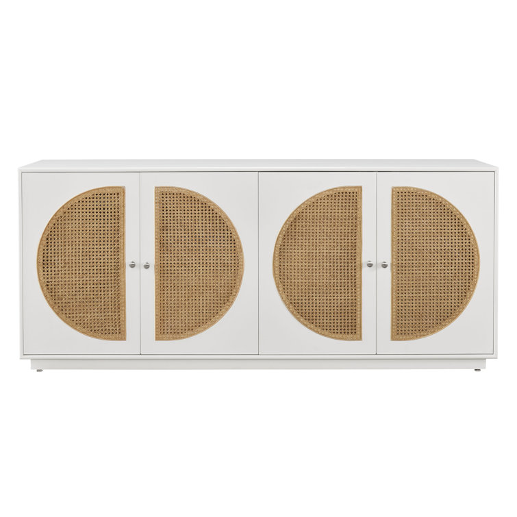 80'' White and Tan Cane Door Media Console
