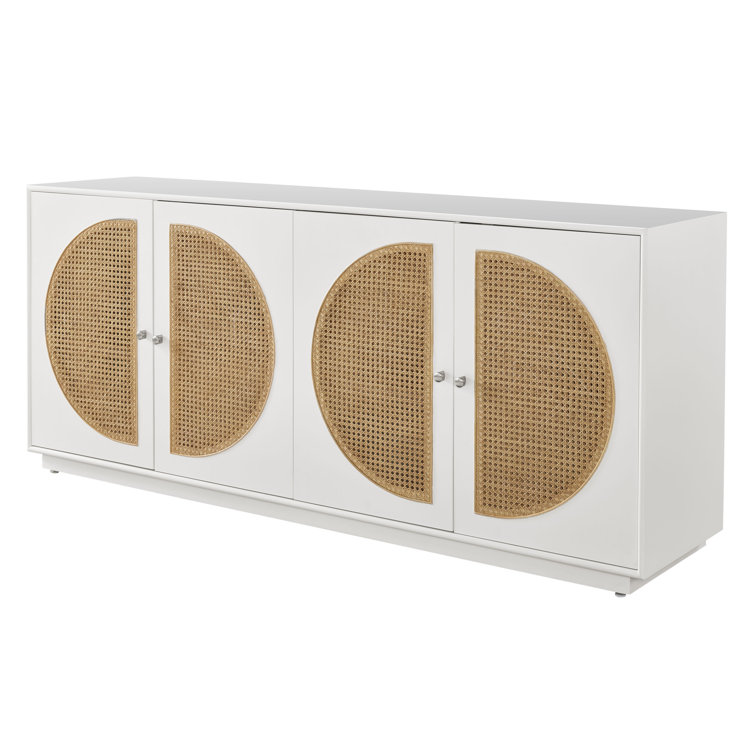 80'' White and Tan Cane Door Media Console