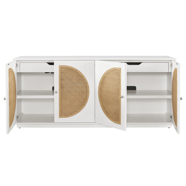 80'' White and Tan Cane Door Media Console