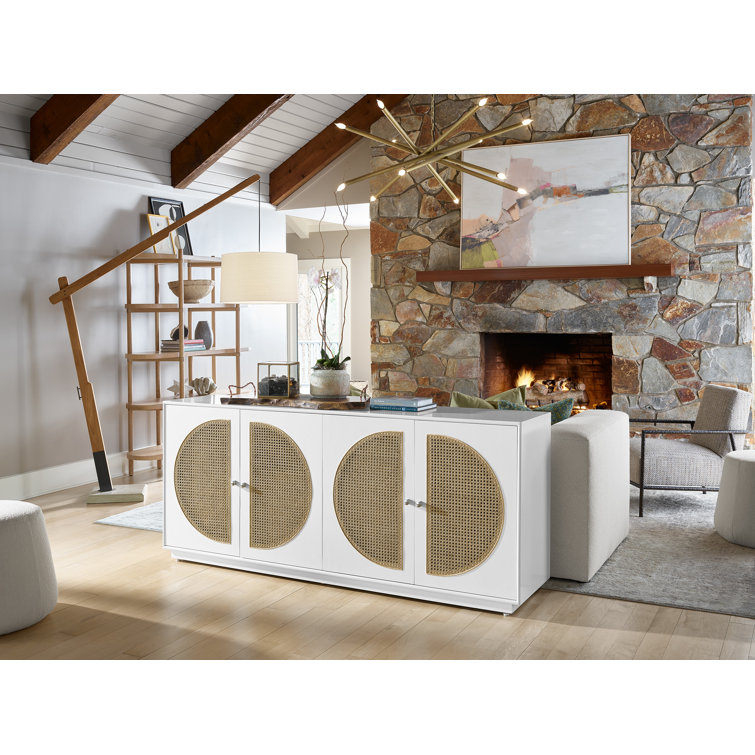 80'' White and Tan Cane Door Media Console