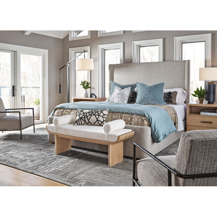 Canberra Ivory Upholstered Bench with Tech Oak Frame