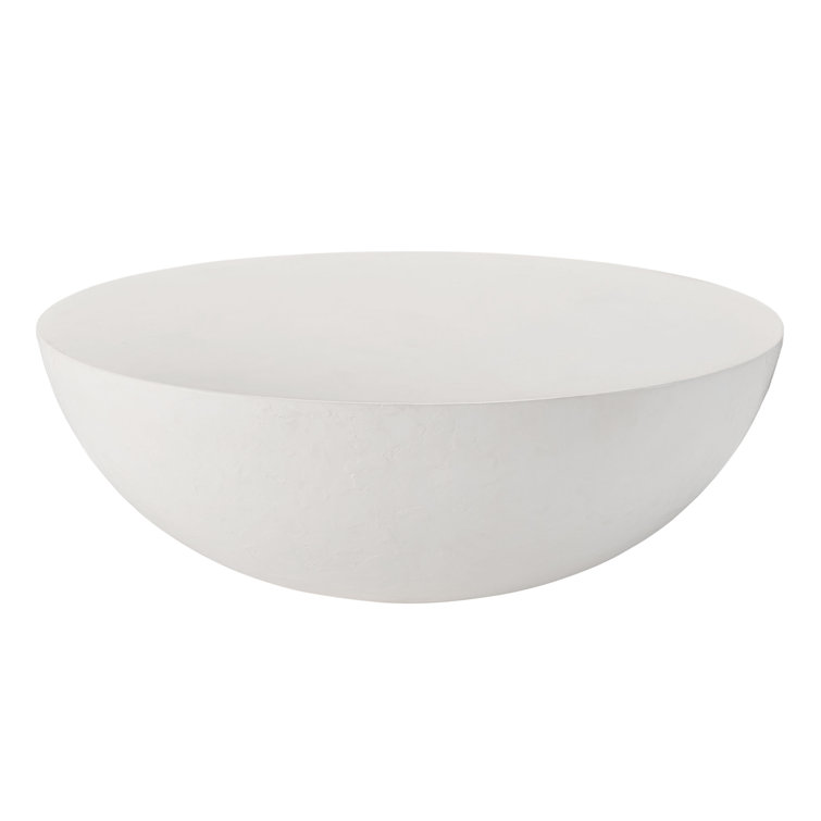 Round White Textured Wood Coffee Table