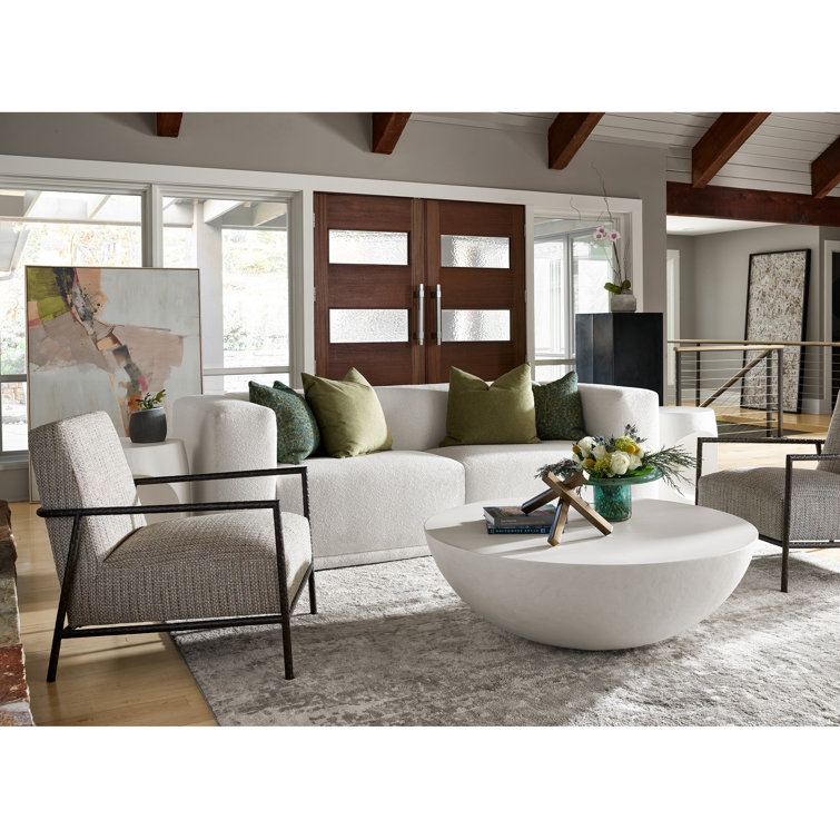 Round White Textured Wood Coffee Table
