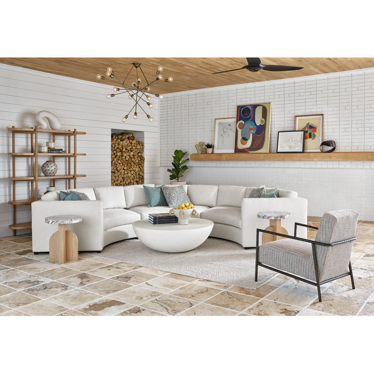 Round White Textured Wood Coffee Table