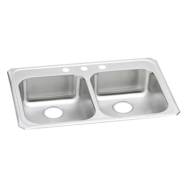 Elkay 33" Stainless Steel Double Basin Drop-In Kitchen Sink