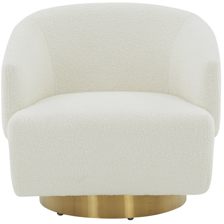 Pollyanne Ivory Boucle & Gold Swivel Barrel Accent Chair
