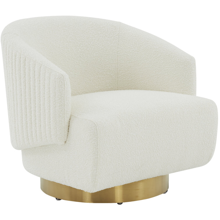 Pollyanne Ivory Boucle & Gold Swivel Barrel Accent Chair