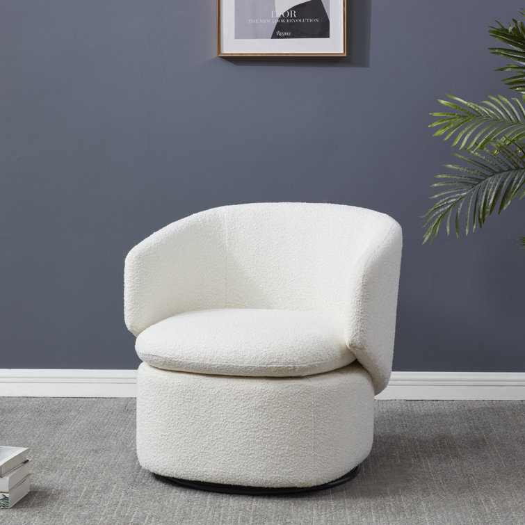 Ivory Elegance 31'' Wood Base Swivel Barrel Chair