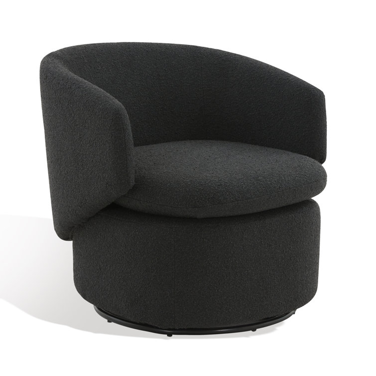 Elegant Black Boucle 31" Swivel Barrel Chair