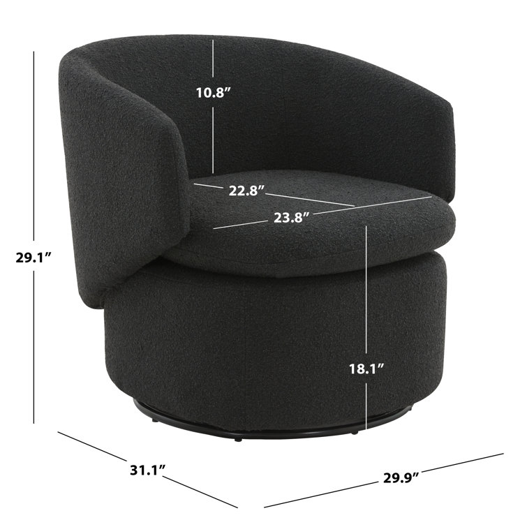 Elegant Black Boucle 31" Swivel Barrel Chair