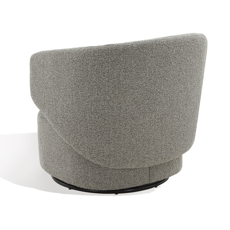 Elegant Gray Boucle 31" Wood Base Swivel Armchair