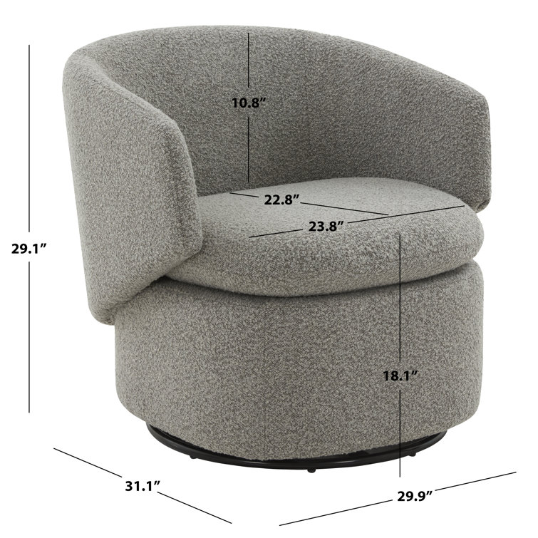 Elegant Gray Boucle 31" Wood Base Swivel Armchair