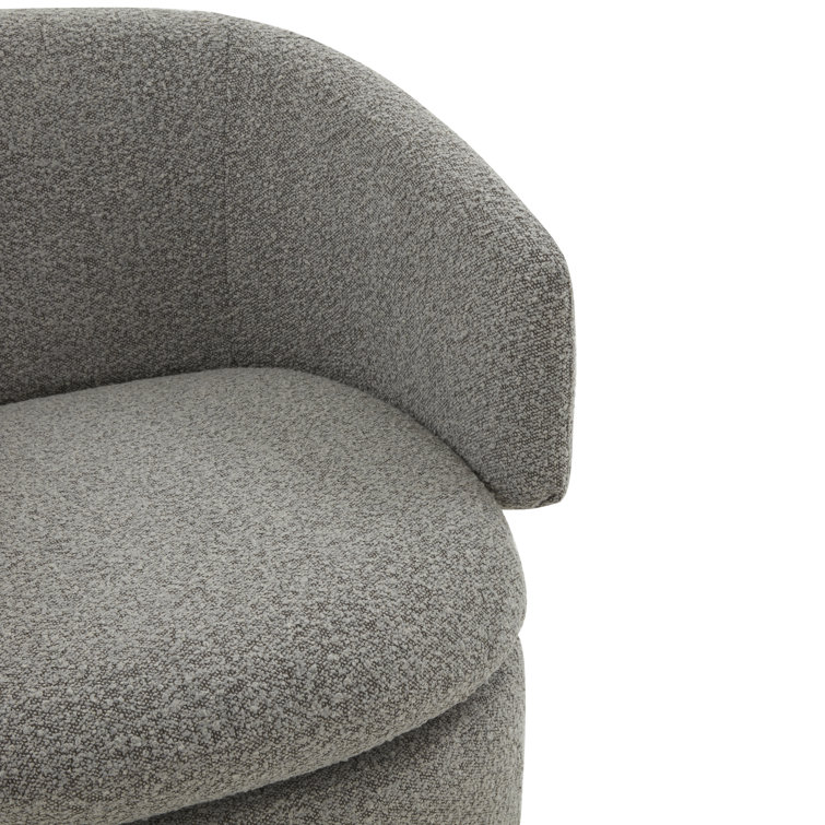 Elegant Gray Boucle 31" Wood Base Swivel Armchair