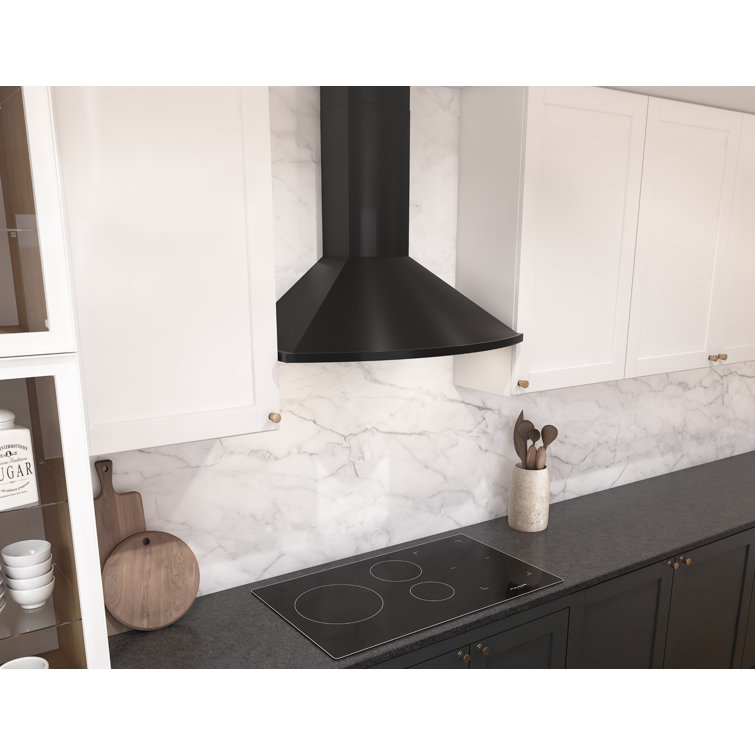 Savona Black Stainless Steel Wall Mount Range Hood with LED Lights