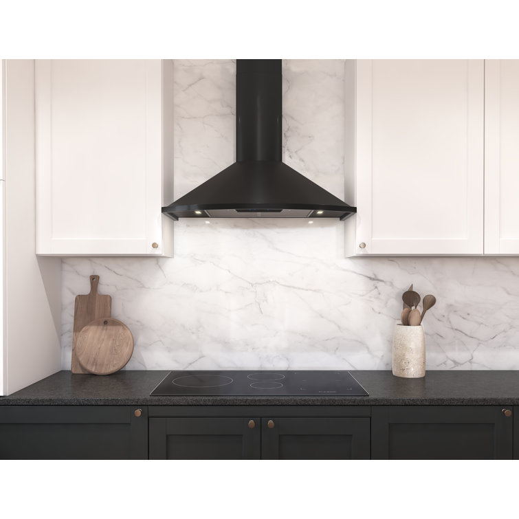 Savona Black Stainless Steel Wall Mount Range Hood with LED Lights