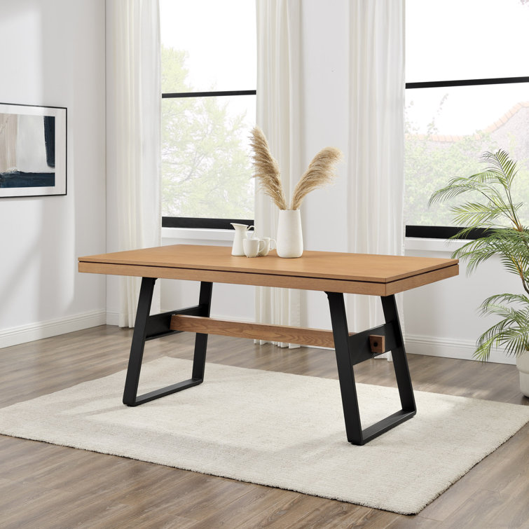 Light Oak Industrial Metal and Wood 72" Dining Table