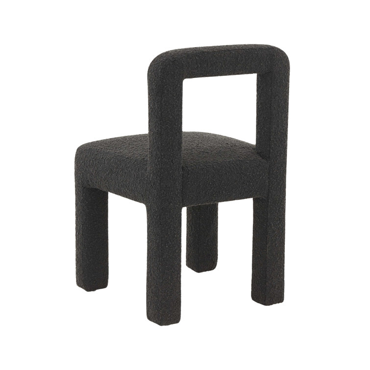 Black Boucle Upholstered Solid Wood Dining Chair