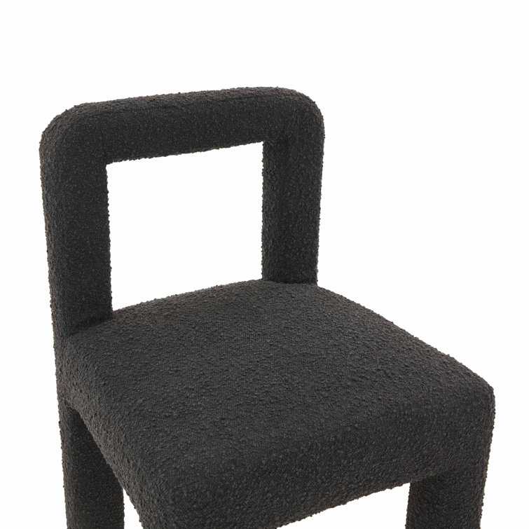 Black Boucle Upholstered Solid Wood Dining Chair