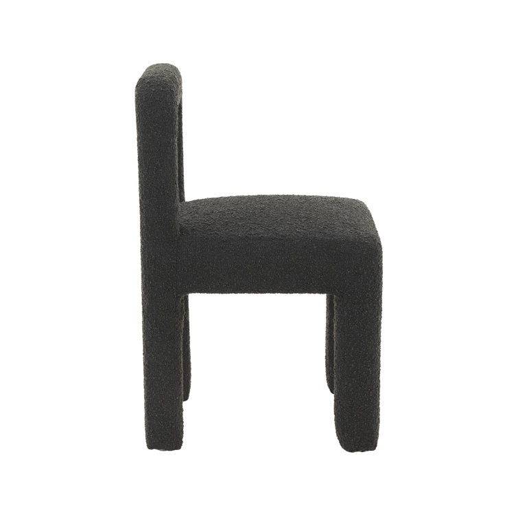 Black Boucle Upholstered Solid Wood Dining Chair