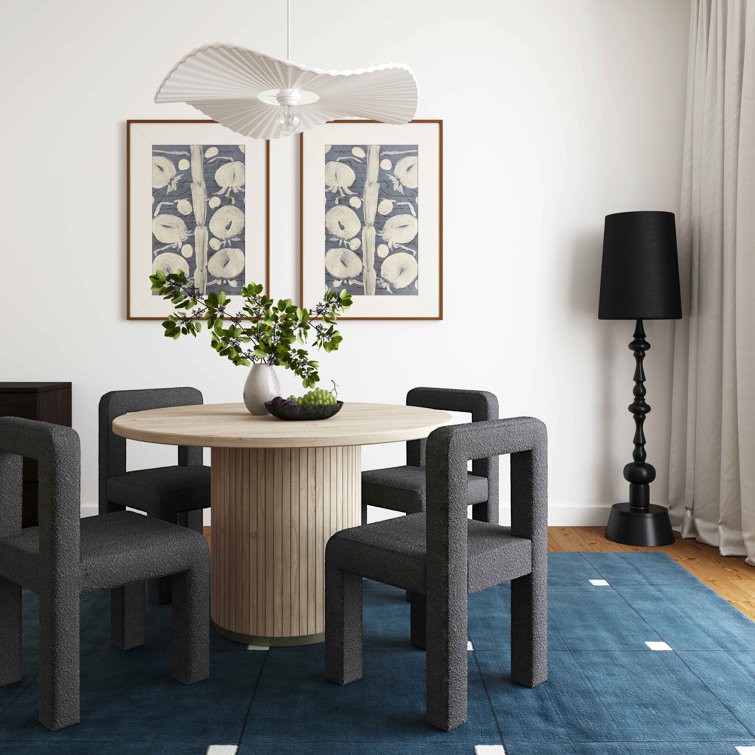 Black Boucle Upholstered Solid Wood Dining Chair