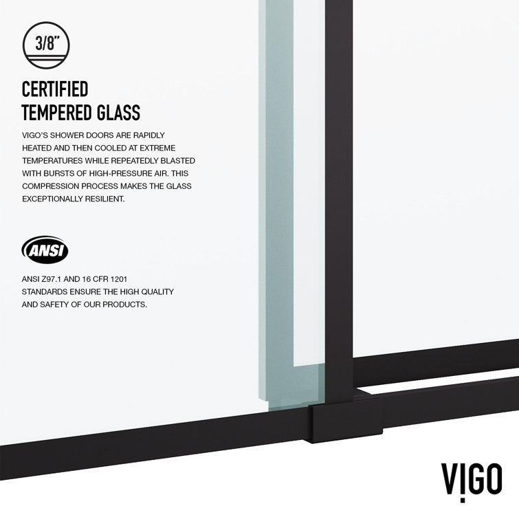 Elan Matte Black Frameless Sliding Shower Door with Clear Grid Glass