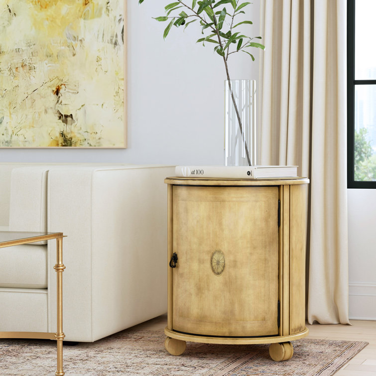 Olive Ash Burl Round Wood Drum Side Table with Storage