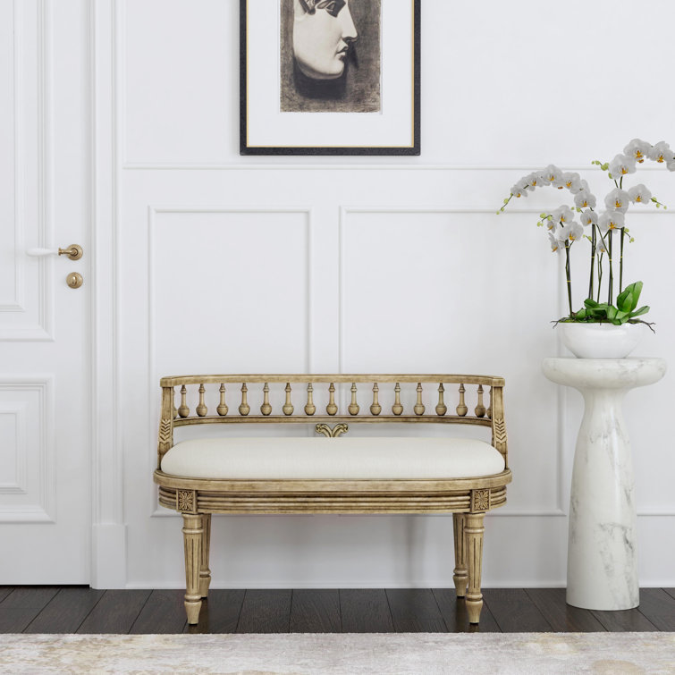 Hathaway 37" Dark Cherry Upholstered Bench with Cream Cushion