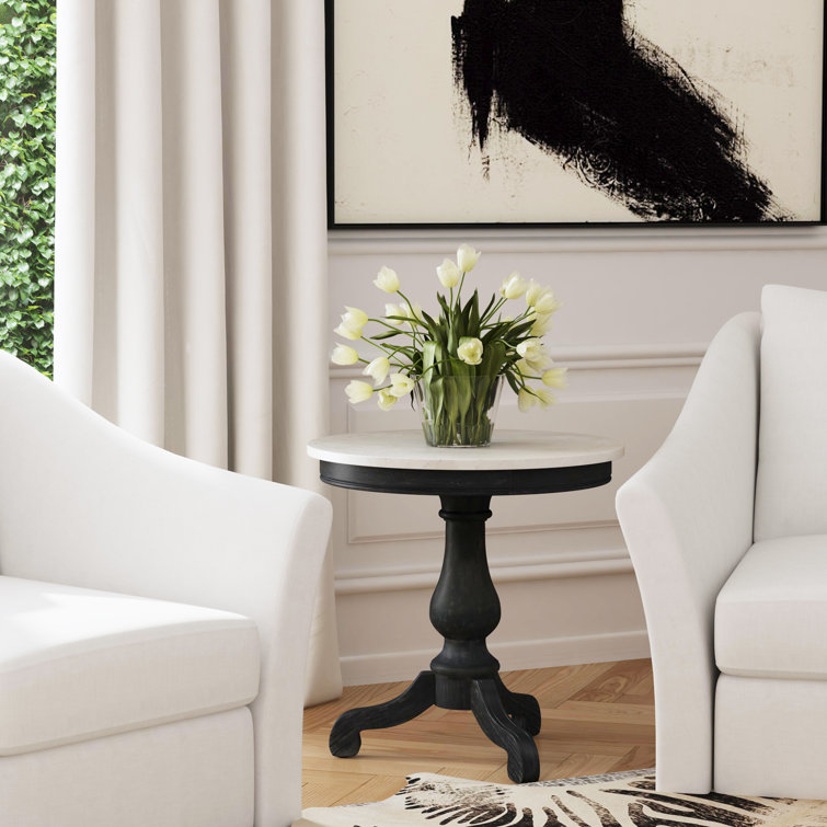 Aberdale Round Weathered Black Mahogany and Marble End Table