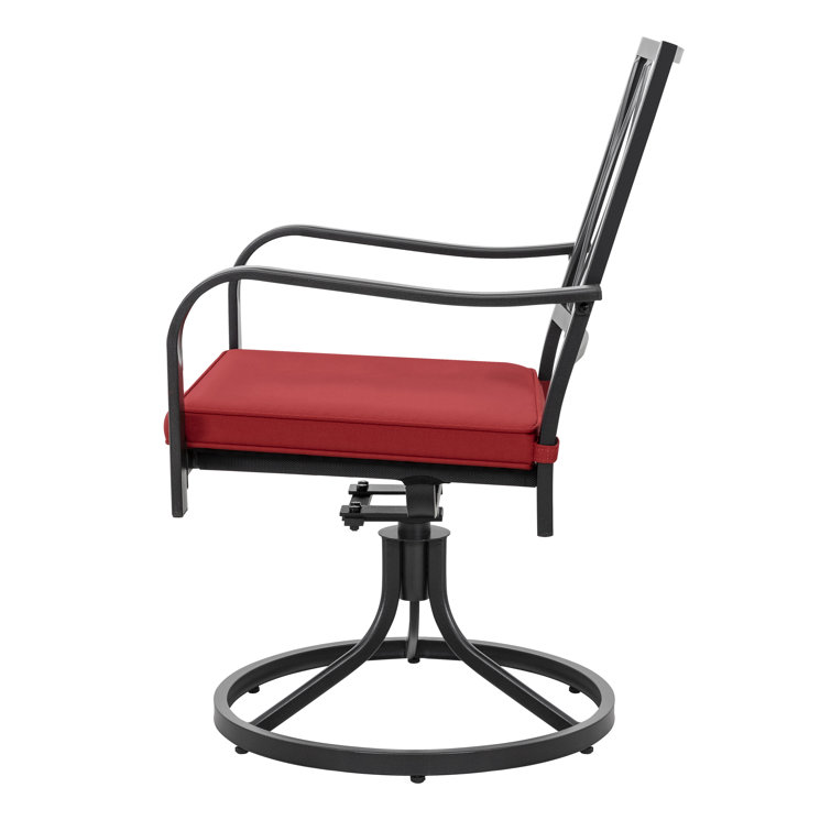 Black and Red Iron Swivel Dining Chairs with Cushions, Set of 2