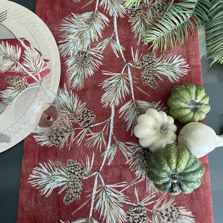 Burnt Orange Pinecone Fall Fabric Table Runner