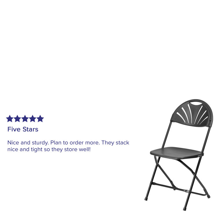 Hercules Series 650 lb Capacity Black Plastic Fan Back Folding Chair