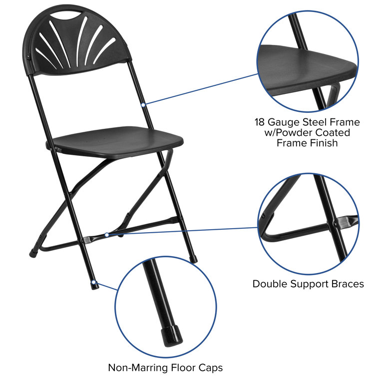 Hercules Series 650 lb Capacity Black Plastic Fan Back Folding Chair