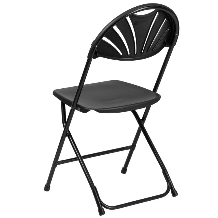 Hercules Series 650 lb Capacity Black Plastic Fan Back Folding Chair