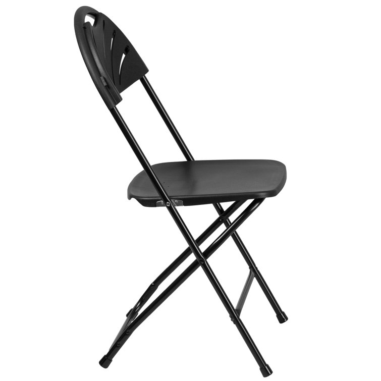 Hercules Series 650 lb Capacity Black Plastic Fan Back Folding Chair