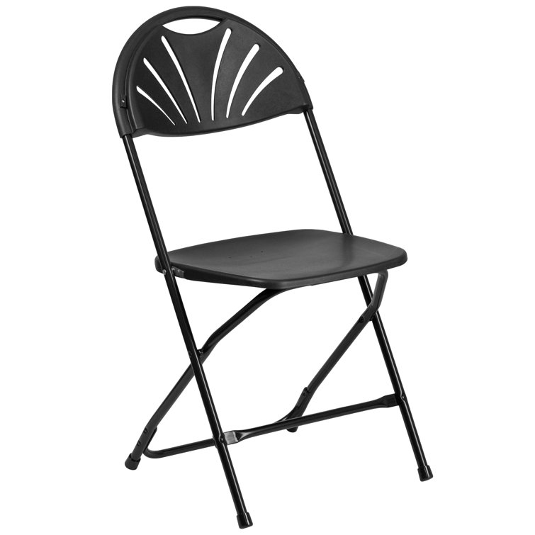 Hercules Series 650 lb Capacity Black Plastic Fan Back Folding Chair
