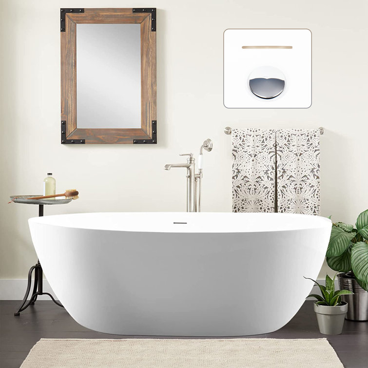 Modern White Acrylic Freestanding Soaking Bathtub with Overflow