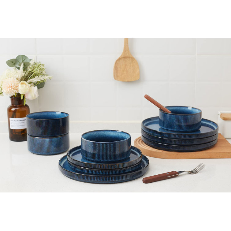 Nebulas Blue Ceramic Stoneware Dinnerware Set for Four
