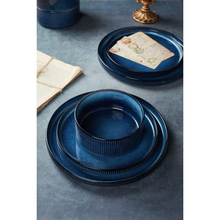 Nebulas Blue Ceramic Stoneware Dinnerware Set for Four