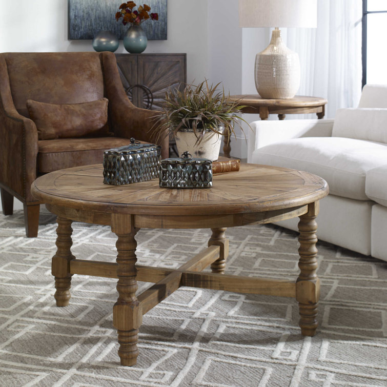 Traditional Sunburst Round Coffee Table in Reclaimed Brown Wood