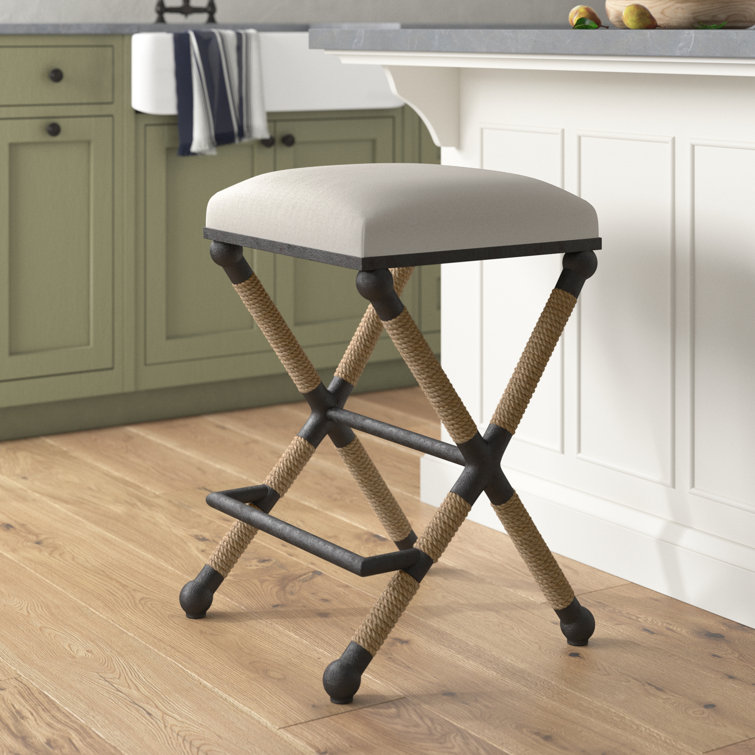 Oatmeal Upholstered Backless Iron Frame Counter Stool