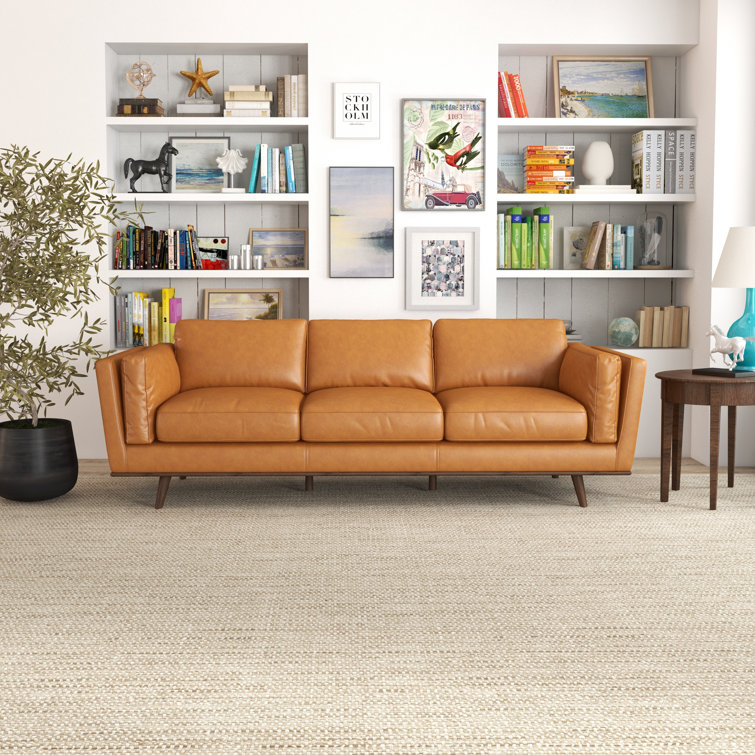 Cognac Tufted Genuine Italian Leather 89'' Sofa