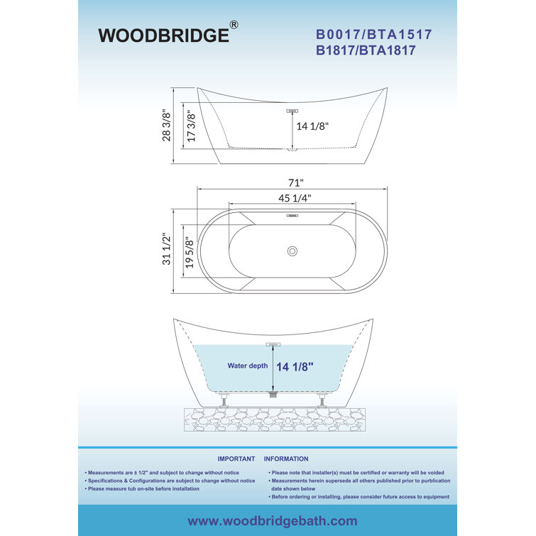 Ophelia 71'' White Acrylic Freestanding Soaking Bathtub